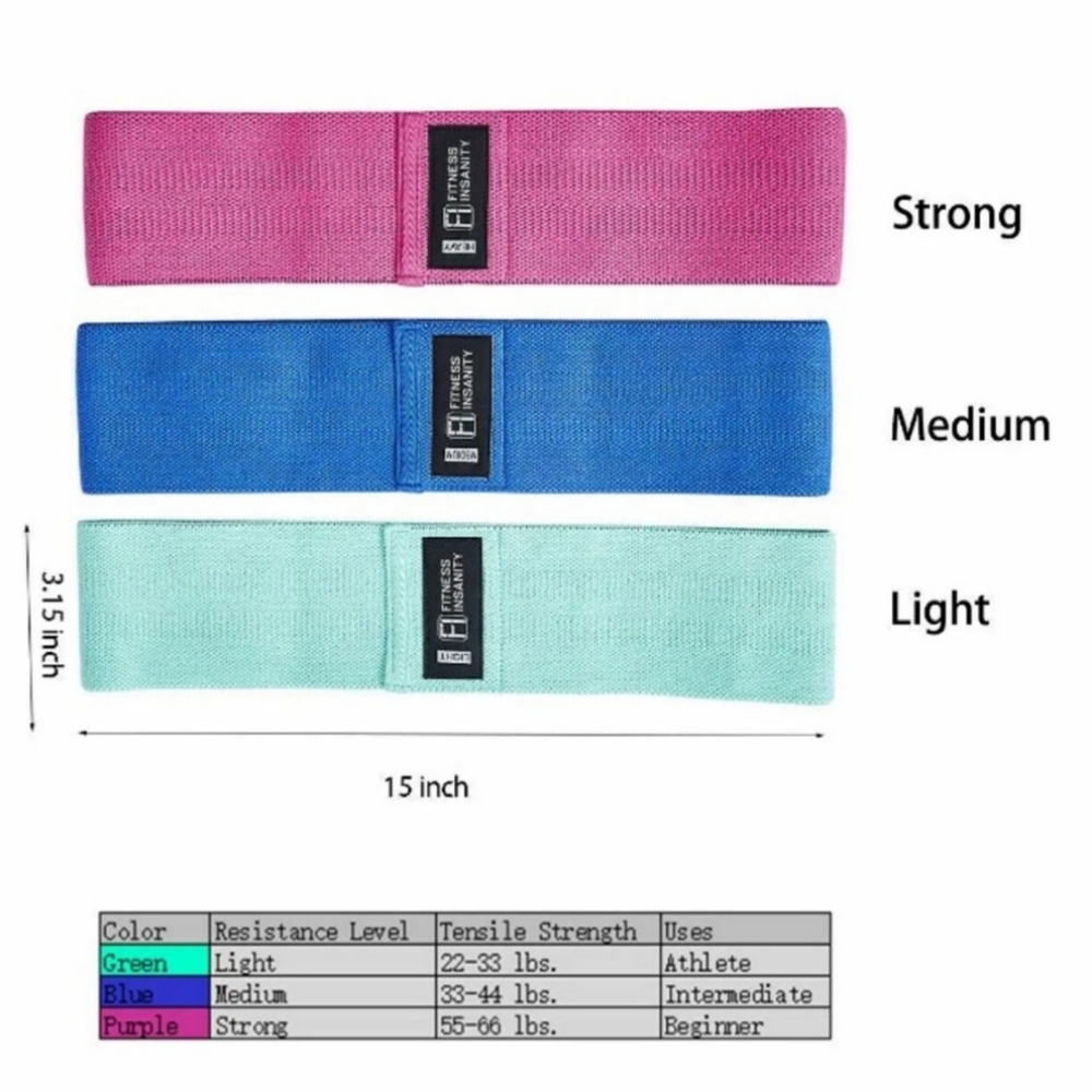 NWT NIP Fitness Insanity Non Slip Resistance Booty Thigh Bands Set of 3
